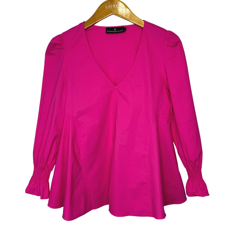 Pomander Place Easton Pink Puff Sleeve Smocked Cuff Top Small